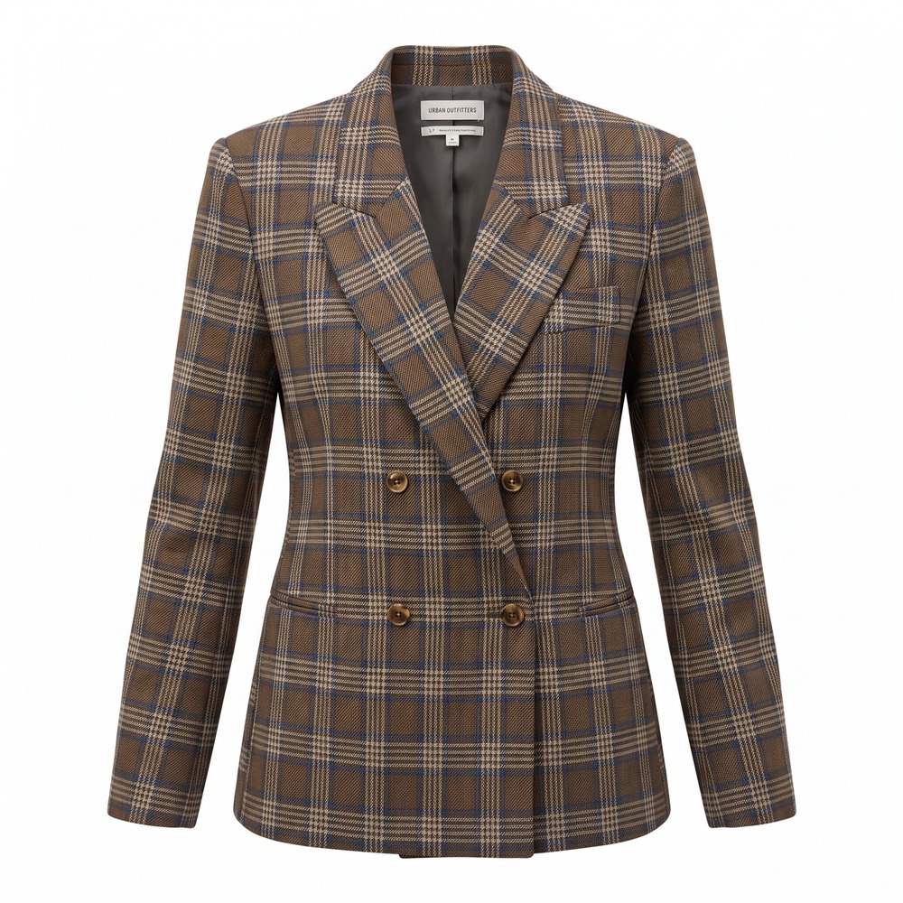 Urban Outfitters Blazer M Brown Plaid Double Breasted Dark Academia Professional